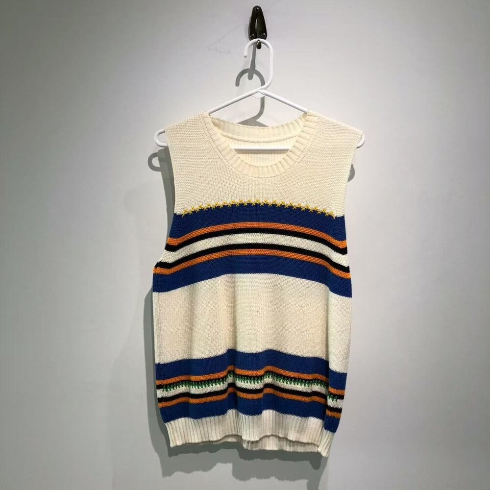Cream Knit Stripe Sleeveless Sweater Vest Msgm